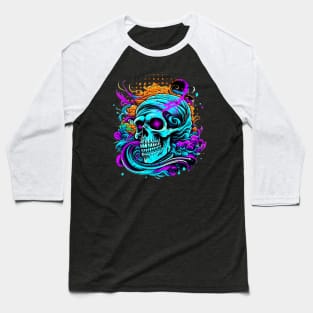 Colorful Smiling Grin Skull Face Baseball T-Shirt